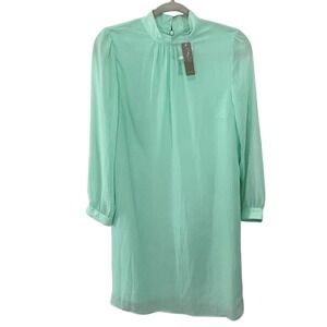 NWT J. Crew AK253 Mint Green Mock Neck Shift Dress Size 0 Long Sleeve